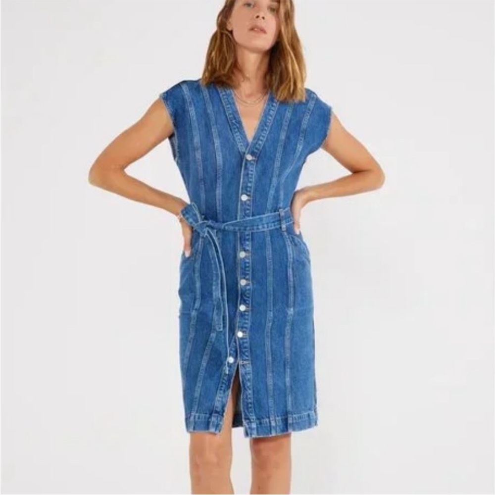 Etica Issa Denim Dress XS Topaz River Organic Cotton Tencel Belted NWT